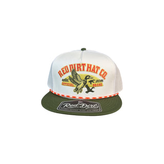 Red Dirt Hat Co. Fowl Play Trucker Cap White Olive Green Mesh Snapback | Cowboy Swagger