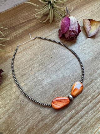 14" Spiny Oyster & Sterling Silver Pearl Choker – 3mm & 10mm - Cowboy Swagger14" Spiny Oyster & Sterling Silver Pearl Choker – 3mm & 10mmChoker