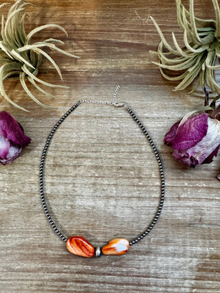 14" Spiny Oyster & Sterling Silver Pearl Choker – 3mm & 10mm - Cowboy Swagger14" Spiny Oyster & Sterling Silver Pearl Choker – 3mm & 10mmChoker