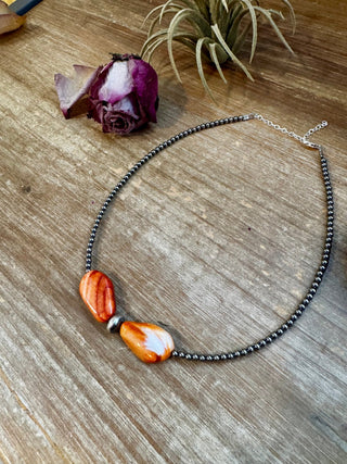 14" Spiny Oyster & Sterling Silver Pearl Choker – 3mm & 10mm - Cowboy Swagger14" Spiny Oyster & Sterling Silver Pearl Choker – 3mm & 10mmChoker