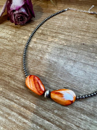 14" Spiny Oyster & Sterling Silver Pearl Choker – 3mm & 10mm - Cowboy Swagger14" Spiny Oyster & Sterling Silver Pearl Choker – 3mm & 10mmChoker