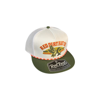 Red Dirt Hat Co. Fowl Play Trucker Cap White Olive Green Mesh Snapback | Cowboy Swagger
