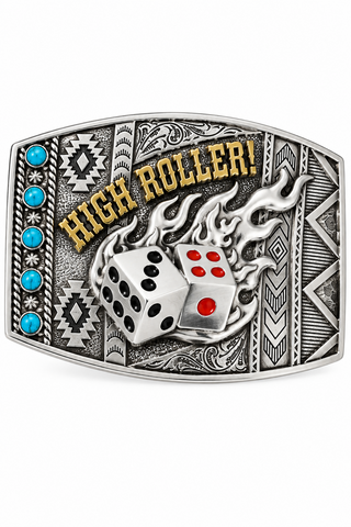 Nocona High Roller Dice Belt Buckle – Engraved Turquoise Rectangle