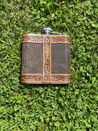 18oz Boot Stitch Tooled Flask - Cowboy Swagger18oz Boot Stitch Tooled Flask