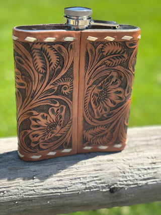 18oz Turquoise Cross Tooled Flask - Cowboy Swagger18oz Turquoise Cross Tooled Flask
