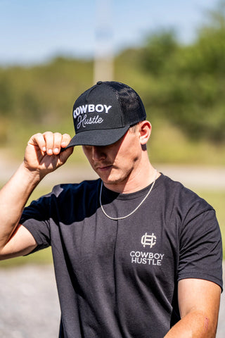 Cowboy Hustle Blacktop Logo Black Western Trucker Cap