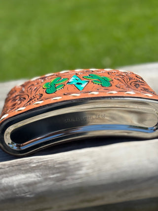 24oz Cactus Lightning Tooled Flask - Cowboy Swagger24oz Cactus Lightning Tooled Flask