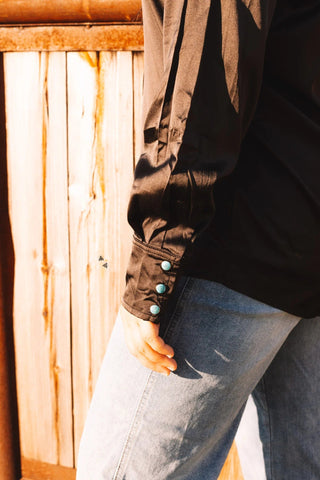 2Fly Satin Saddles Midnight Black Turquoise Snap Shirt - Cowboy Swagger2Fly Satin Saddles Midnight Black Turquoise Snap Shirt