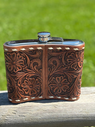 32oz Cactus Lightning Tooled Flask - Cowboy Swagger32oz Cactus Lightning Tooled Flask