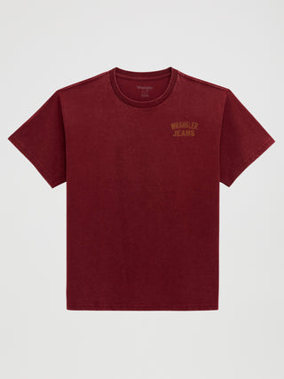 Wrangler Women’s Western Oversized Logo Graphic Tee Vintage Red