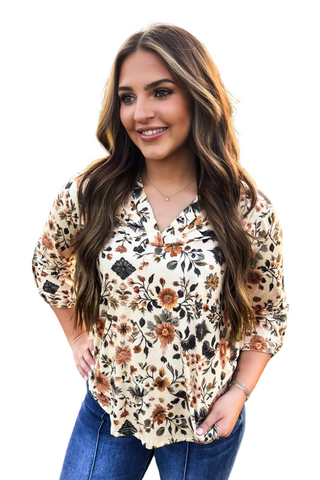Sterling Kreek Women's Rustic Bloom 3/4 Sleeve Top - Cowboy Swagger