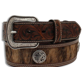 3D Belts 3D Hairon Leather Tooled Cross Conch Belt
