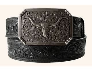 3D Belt Co Men’s Black Floral Embossed Leather Belt – Western Longhorn Buckle - Cowboy Swagger3D Belt Co Men’s Black Floral Embossed Leather Belt – Western Longhorn Buckle