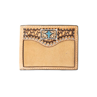 3D Men’s Bi - Fold Flip Wallet – Tan Leather with Basket Weave, Sunburst & Turquoise Cross Concho - Cowboy Swagger3D Men’s Bi - Fold Flip Wallet – Tan Leather with Basket Weave, Sunburst & Turquoise Cross ConchoWallets & Money Clips