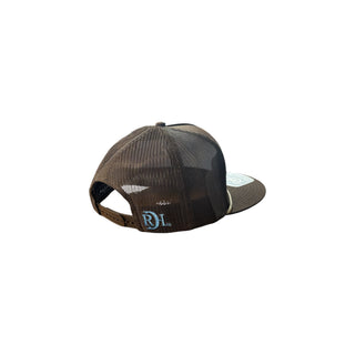 Side view of Red Dirt Hat Co True Grit brown Western snapback cap with mesh back