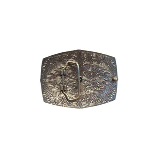 Ariat gold bull rider Western belt buckle with engraved silver scrollwork and gold floral accents