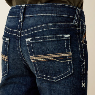Ariat Boys B5 Slim Fit Mineral Blue jeans back pocket with contrast Western stitching