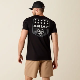 Ariat men’s black short sleeve patriotic badge tee with front chest logo and large back graphic