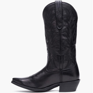     Durango black leather cowboy boots with classic Western embroidery
