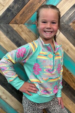 Sterling Kreek youth girls Mini Aztec Daydream quarter zip western pullover front view