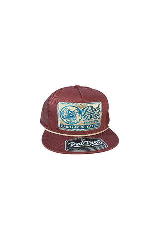 Red Dirt Hat Co. Where’s the Beef Burgundy Trucker Cap with Cadillac of Cattle Patch | Cowboy Swagger