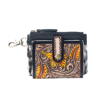 Myra Wildflowers of the Prairie Hair-On Hide Credit Card Holder Wallet – Black & Brown