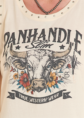Panhandle Slim Women’s Natural Steer Head Studded Tank Top full outfit styling