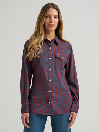 Wrangler Women’s Olivia Western Slim Snap Shirt - Burgundy Stripe