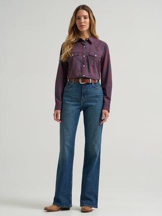 Wrangler Women’s Olivia Western Slim Snap Shirt - Burgundy Stripe