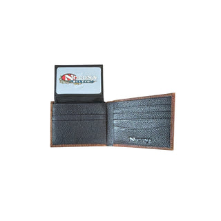 Nocona Men’s brown genuine leather bifold wallet featuring an embossed caiman print exterior and removable passcase with dual ID windows.