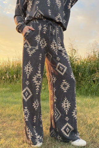 Sterling Kreek Women's Wide Leg Aztec Pants with Drawstring Waist and Pockets - Cowboy Swagger