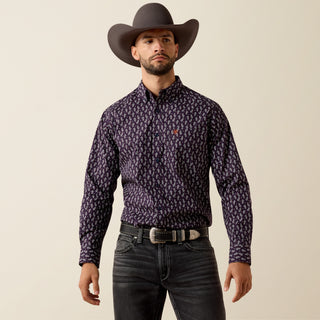Ariat Men’s Parry purple paisley long sleeve western shirt front view