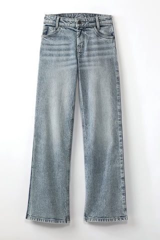 Cruel Girl girls’ light acid wash wide leg trouser jeans with high-rise fit