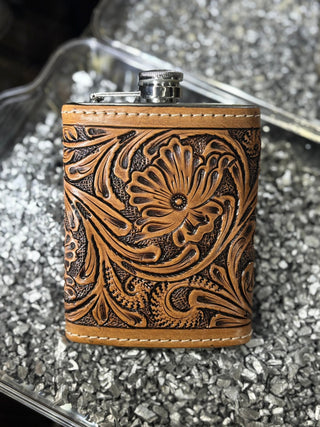 8oz Tooled Flask - Cowboy Swagger8oz Tooled Flask