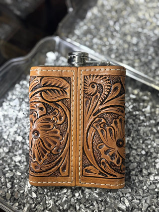 8oz Tooled Flask - Cowboy Swagger8oz Tooled Flask