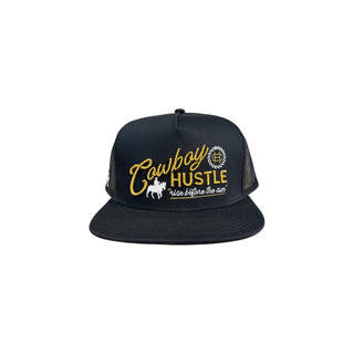 Cowboy Hustle Gold Rush Snapback Cap – Black Trucker, Gold Embroidery - Cowboy Swagger