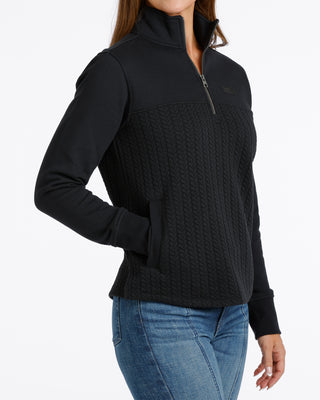 Cinch Women’s black quarter zip sweatshirt with textured front panel