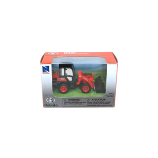 Kubota Mini Toy Front End Loader Pull-Back Tractor with working loader and orange body