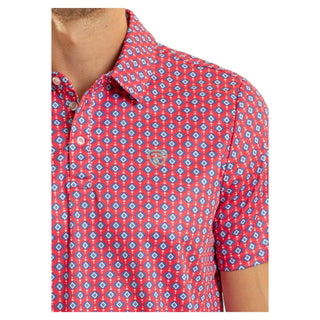 Rock&Roll Men’s Hot Pink Mini Aztec Geo Printed Polo