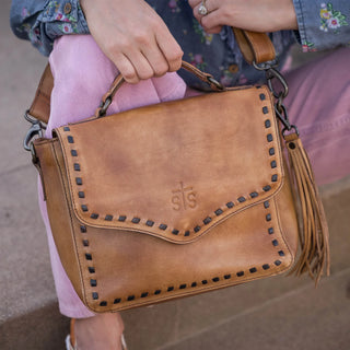     STS Bandera Dakota tan leather handbag with fringe tassel