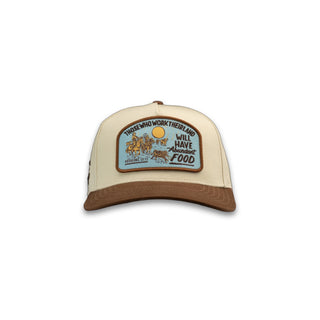 Cowboy Hustle Abundant Cream and Brown Western Cap with Proverbs 12:11 Ranch Patch