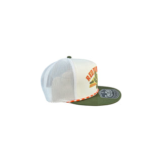 Red Dirt Hat Co. Fowl Play Trucker Cap White Olive Green Mesh Snapback | Cowboy Swagger