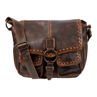 STS Ranchwear Bandera chocolate leather saddle hobo bag front view