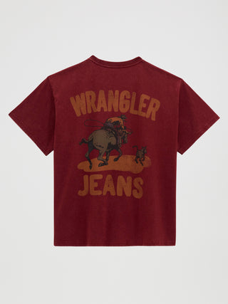 Wrangler Women’s Western Oversized Logo Graphic Tee Vintage Red