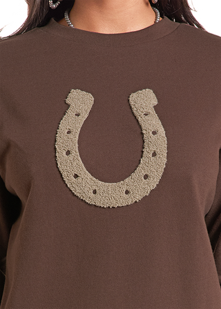 Panhandle Slim Women's Horseshoe Appliqué Crewneck Sweatshirt – Brown