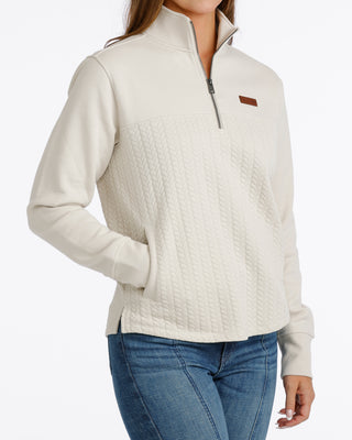 Cinch Women’s cream quarter zip pullover with textured front panel