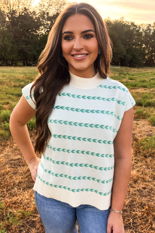 Sterling Kreek women’s Turquoise Trails sleeveless western sweater top in ivory and turquoise