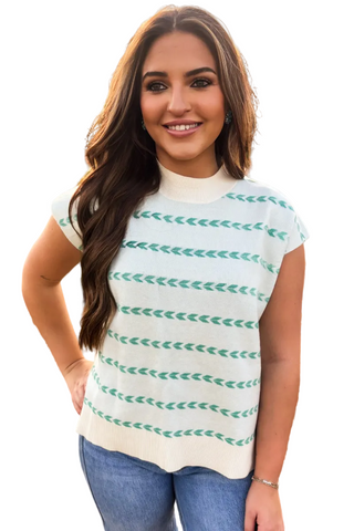 Sterling Kreek women's Turquoise Trails sleeveless sweater top in ivory knit with turquoise western pattern