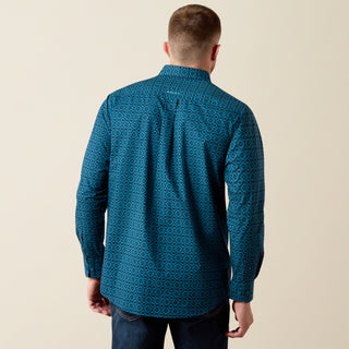 Back view of Ariat Men’s Peck Sailor Blue long sleeve western shirt