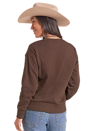 Panhandle Slim Women's Horseshoe Appliqué Crewneck Sweatshirt – Brown